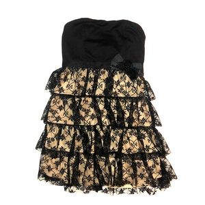 Black Lace Strapless Formal Dress